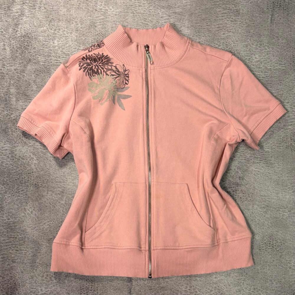 Y2k Salmon Zip Up Short Sleeve Top